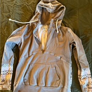 AMPERSAND AVE Gray Hoodie with Patterned Sleeves
